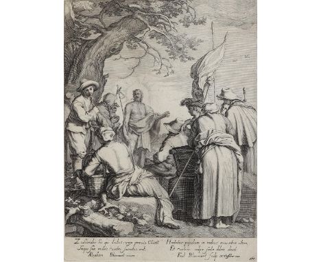 Bloemaert, Frederick: (1610 Utrecht 1669). Johannes der Täufer predigt einer Gruppe von Menschen unter freiem Himmel. Kupfers