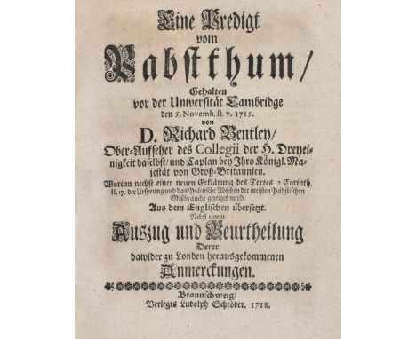 Bentley,R.: Eine Predigt vom Pabstthum. Gehalten vor der Universität Cambridge den 5. Novemb. st. v. 1715 von D. Richard Bent