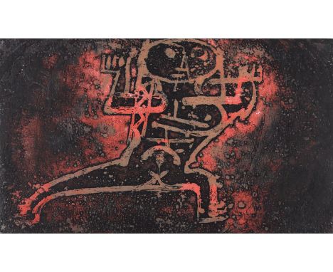 Bose, Arun: (1934 Dhaka - Bengalen 2007). Komposition mit Kuhfuhrwerk - Schreitende oder tanzende Figur. Lithographie bzw. Fa