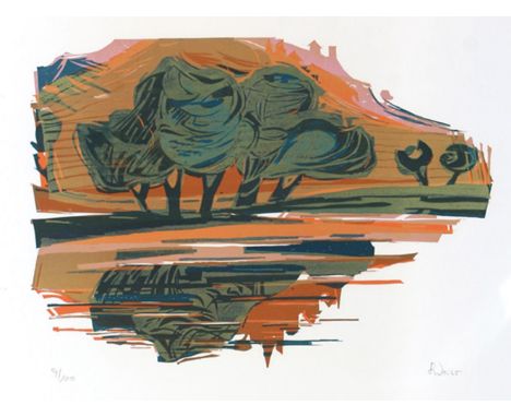 Weiss, Lothar: (1929 Wehr 2006). Versunkene Stadt. Farbholzschnitt auf Johannot. Ca. 35,5 x 49,5, Blgr. 76,5 x 57 cm. Sign. u