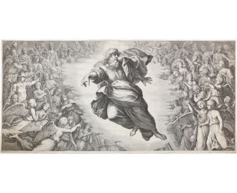 Camassei, Andrea: (1602 Bevagna - Rom 1649) nach. Gott, umgeben von Engeln, zeigt nach links u. schaut nach rechts. Anonymer 