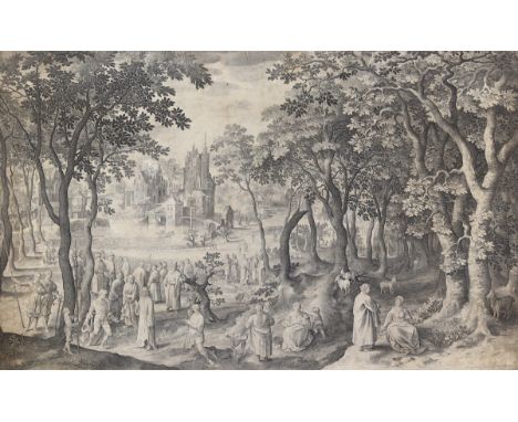 Bruyn, Nicolas de: (1571 Antwerpen - Rotterdam 1656). Landschaft mit dem Hauptmann von Kafarnaum. Kupferstich bei van Merlen,