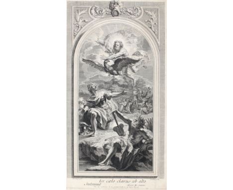 Desplaces, Louis: (1682 Paris ca. 1739). Jupiter erscheint Aeneas. Kupferstich u. Radierung auf festem Bütten n. Antoine Coyp