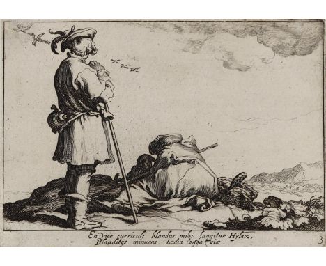Bloemaert, Cornelis II: (1603 Utrecht - Rom 1692). Zwei Jungen, mit Jagdhund u. Korb. Kupferstich auf Bütten n. A.Bloemaert. 