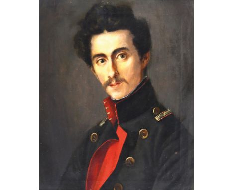 Anonym.: Portrait eines Offiziers? Öl auf Leinwand, um 19. Jhdt., ca. 39 x 34 cm. Gerahmt.   D