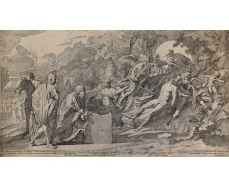 Testa, Giovanni Cesare: (1630 Rom 1655). Kaiser Titus befreit auf einem Zuge nach Jerusalem den Propheten Basilides. Radierun
