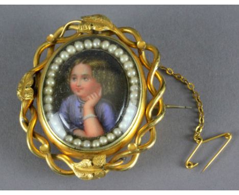 A Victorian pinchbeck swivel brooch, with portrait miniature and shell cameo. 5cm x 5.5cm., also a Victorian swivel cameo bro