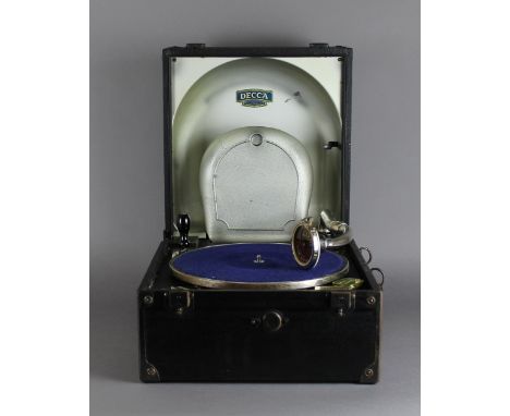 A Decca model 66 gramophone, number 56335, with twenty six 78' records. Used condition commensurate with age.