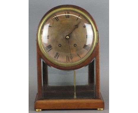 A German glazed mahogany mantle clock, early 20th century by Winterhalder & Hofmeier, striking a gong. 39cm high x 26cm wide.