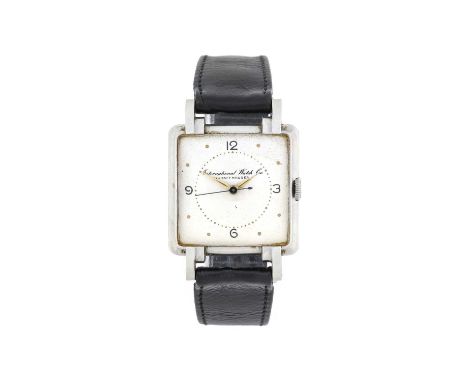 IWC: A Stainless Steel Square Shaped Centre Seconds Wristwatch, signed International Watch Co, Schaffhausen, circa 1948, (cal