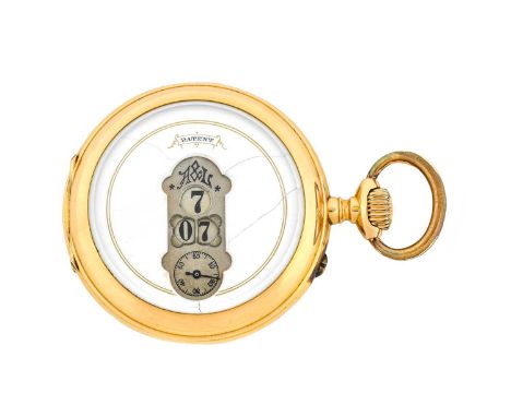 An 18 Carat Gold Digital Display Pocket Watch, circa 1910, manual wound lever movement, enamel dial with a central recessed s
