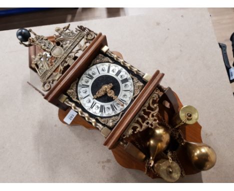 TERRIFIC WARMINK VINTAGE DUTCH ATLAS WEIGHT DRIVEN WALL CLOCK WITH BRASS WEIGHTS