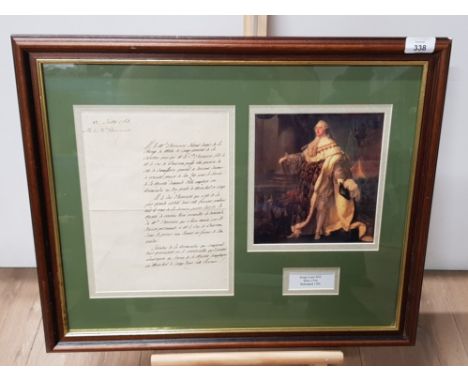 FRAMED AND GLAZED KING LOUIS XVI 1754-1793 (BEHEADED) OFFICIAL DOCUMENT DATED 5 JULY 1784 SIGNED IN HIS HAND BON (GOOD) THIS 
