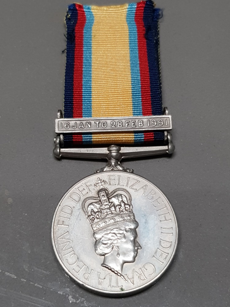 GULF WAR MEDAL 1990-91 AWARDED TO SPR C.A. CORKEY 24648976 OF THE ROYAL ...