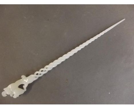A Chinese spiral carving jade hair ornament, 9½" long 