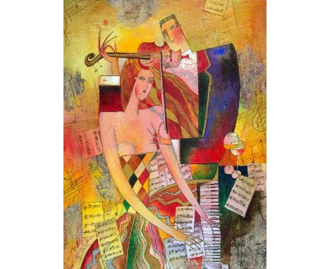 ANDREI PROTSOUK, 'JAZZ NIGHT', a hand embellished limited edition print on canvas 192/300, this print has staple holes from p