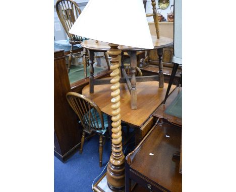 A MODERN MAHOGANY BARLEY TWIST STANDARD LAMP, on a square white marble base with a shade