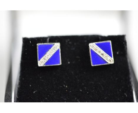 A PAIR OF ENAMEL AND DIAMOND EARRINGS