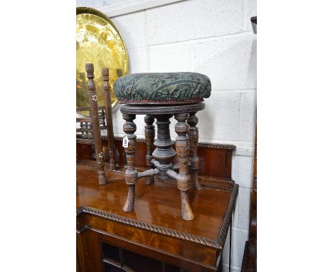A VICTORIAN MAHOGANY SWIVEL PIANO STOOL, with revolving top