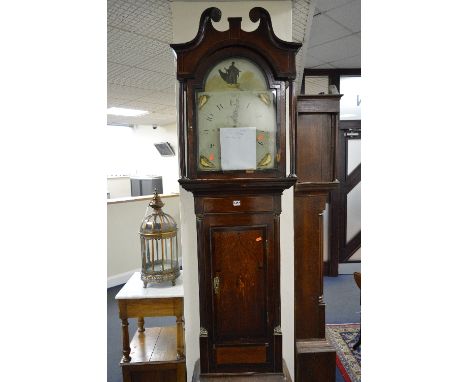 A GEORGE III OAK, MAHOGANY AND INLAID LONGCASE CLOCK, 8 day movement, signed J R Chambly Wolverhampton, Arabic numerals, seco