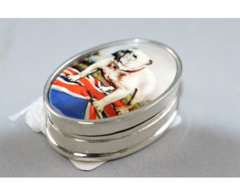 A STERLING ENAMEL BULLDOG PILL BOX