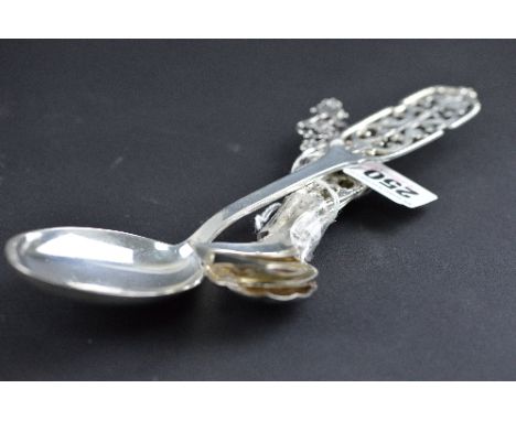 SIX DANISH SILVER MIXED SPOONS, and a larger serving spoon, approximate weight 156 grams