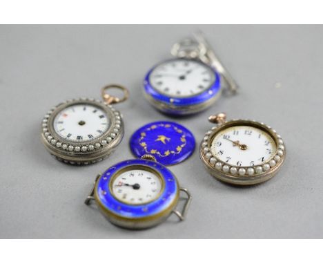FOUR MIXED ENAMEL FOB WATCHES