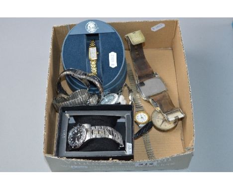 A BOX OF ELEVEN MIXED WATCHES AND COMPASS (12)