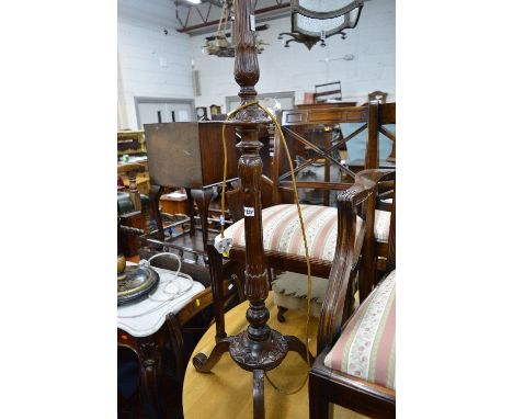 AN ORIENTAL STYLE STANDARD LAMP, and a mahogany standard lamp on tripod legs (2)