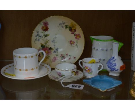 A SMALL GROUP OF ROYAL WORCESTER, to include miniature cup/saucer, miniature loving cup, miniature vase, an ashtray, a blush 