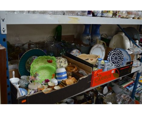 FIVE BOXES AND LOOSE CERAMICS, GLASS ETC, to include Spode collectors plates 'The Noble Horse', T.G.Green 'Flour' sifter, Roy