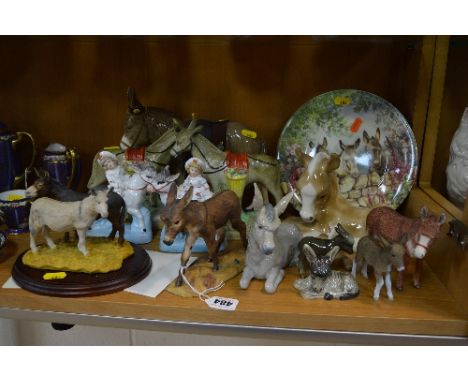A GROUP OF DONKEY ORNAMENTS, PLATE ETC, to include Border Fine Arts 'Donkey Foal' 071, modeller Anne Wall, Govier & Son Limit
