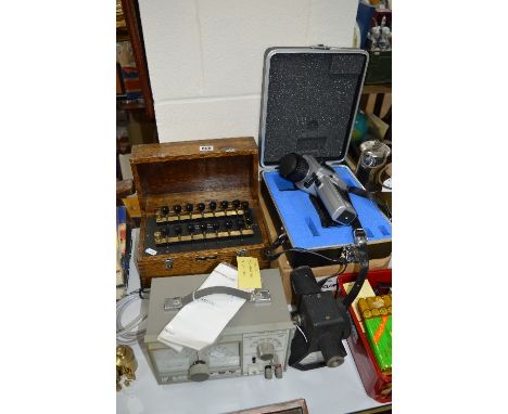 A GRIFFIN &amp; GEORGE LIMITED RESISTANCE BOX, in oak case, together with R.S. Components Limited signal generator, a Foster 