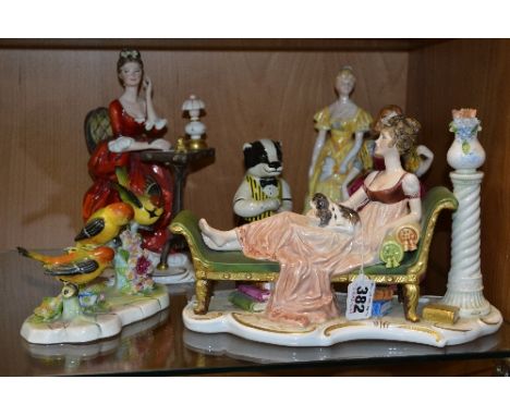 A GROUP OF ORNAMENTS, to include four Renaissance Prestige/Petite ladies 'Nicolle', HW6 (flowers chipped), 'Denise', MB76, 'K