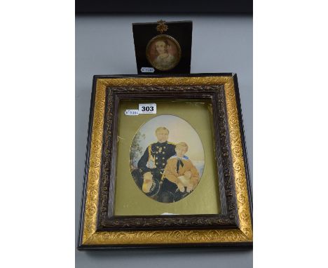 A PORTRAIT MINIATURE OF BOY MAN IN NAVAL UNIFORM, together with another of a lady (2)