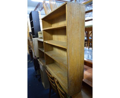 A LIGHT OAK SIDE BY SIDE OPEN BOOKCASE, a Victorian D-end table and a Stag dressing table (3) (situated seperately on aisle)