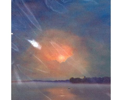 LAWRENCE COULSON, 'DUSK WATERS', a limited edition print, signed and numbered in pencil, mounted but unframed, 29cm x 28cm