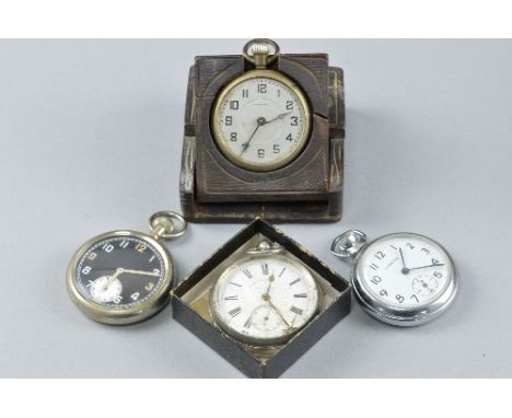 FOUR POCKET WATCHED TO INCLUDE, military marked GS/TP Broad Arrow 035767 together with silver (slightly damaged) and two othe