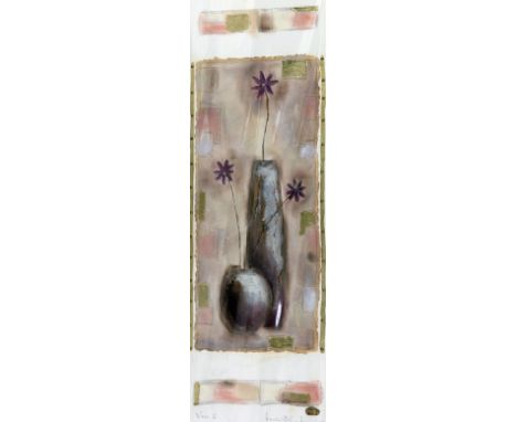 KEVIN BLACKHAM, 'VASO II', an original mixed media work, signed and titled in pencil, mounted, unframed, 69cm x 23cm