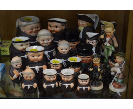 A GROUP OF HUMMEL/GOEBEL FIGURES, JUGS ETC to include 'Lost Sheep' HUM68, 'Chimney Sweep' HUM12 (head reglued), 'Hello' Hum 1