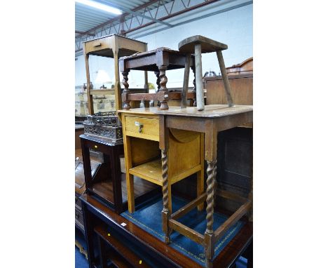 A QUANTITY OF OCCASIONAL FURNITURE, to include an oak drop leaf occasional table, two oak frames with pierced detail, an oak 