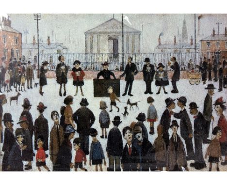 L.S.LOWRY, 'THE PRAYER MEETING', an open edition print in a card mount, unsigned, 70cm x 50cm
