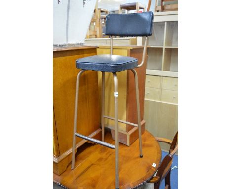 TWO METAL FRAMED CHAIRS, with back leather style upholstery marked Keron Limited verso and a matching bar stool (3)