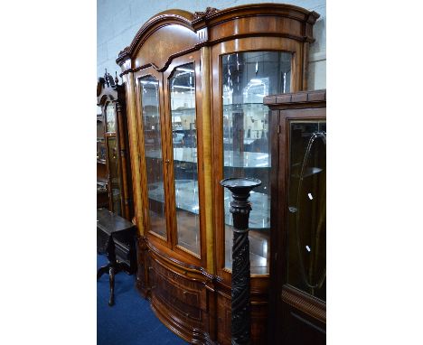 A LARGE MODERN MAHOGANY ITALIAN STYLE DISPLAY CABINET, with two glazed doors above two long drawers, approximate size height 