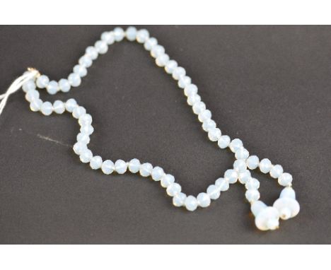 A LIGHT BLUE BEADED NECKLACE, with a 9ct clasp