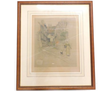 Cecil Aldin. Inn at Chaddesley Corbett, artist signed coloured print with blind stamp, 39cm x 44cm.