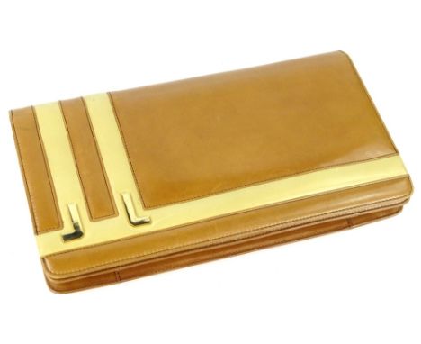 A vintage Lanvin clutch bag, with gilt metal shoulder strap, in tan with caramel leather decoration, including dustbag.