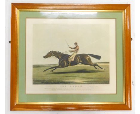 After F C Turner.  The Baron (racehorse), engraved by Mackrell, coloured lithograph, 52cm x 63cm, in maple frame.