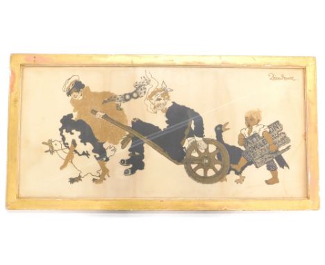 D'Azra. Grandeur, depicting a vintage motor vehicle, coloured lithograph, 44cm x 92cm.
