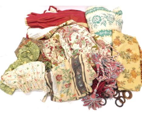 A quantity of miscellaneous textiles, to include Sanderson type print, various curtains, curtain tassels etc.